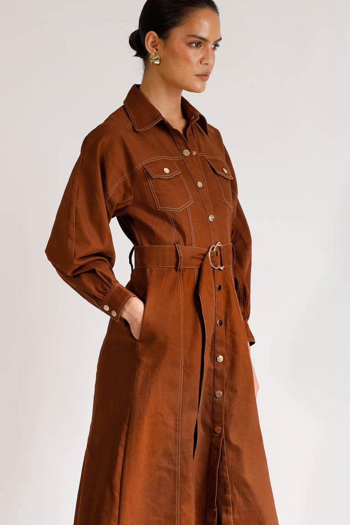 Abundance Midi Shirtdress in Fudge