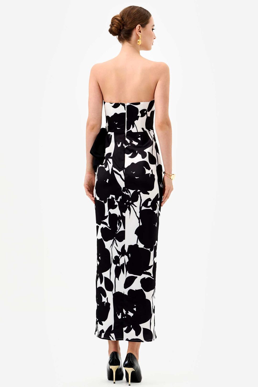 Ada Strapless Midi Dress in Black White