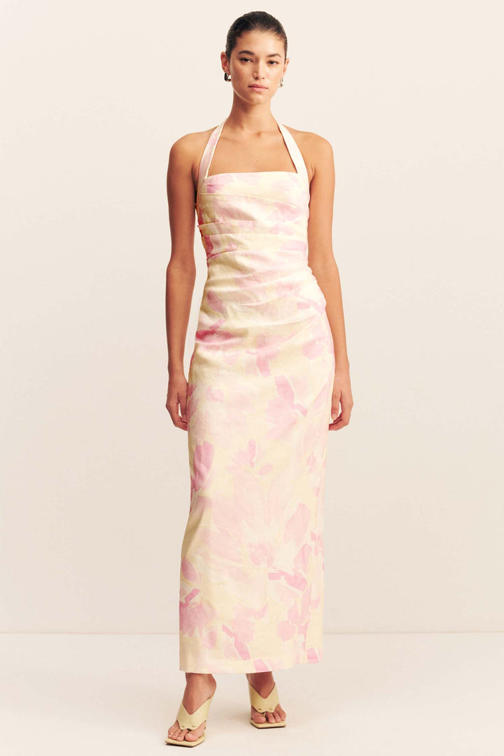 Addison Draped Halter Maxi Dress in Blush Daylily