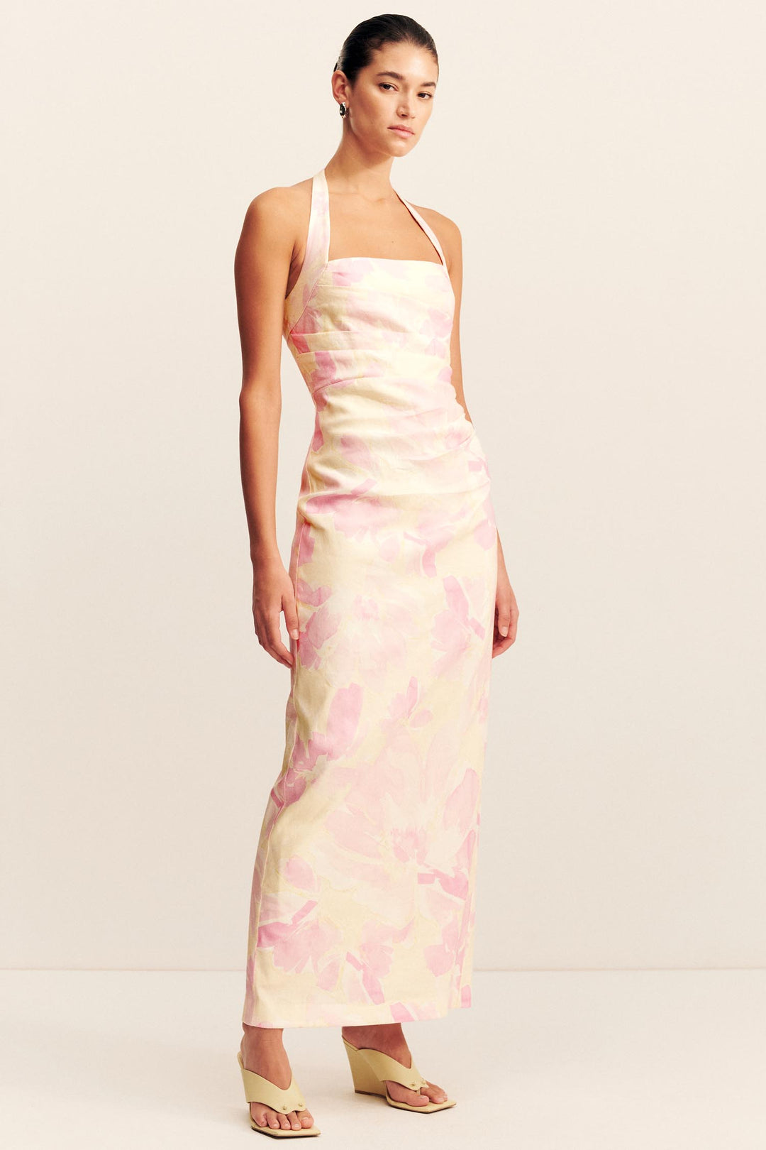 Addison Draped Halter Maxi Dress in Blush Daylily