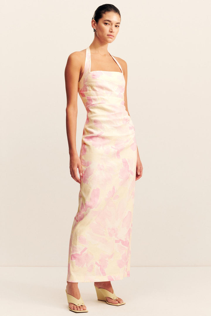 Addison Draped Halter Maxi Dress in Blush Daylily