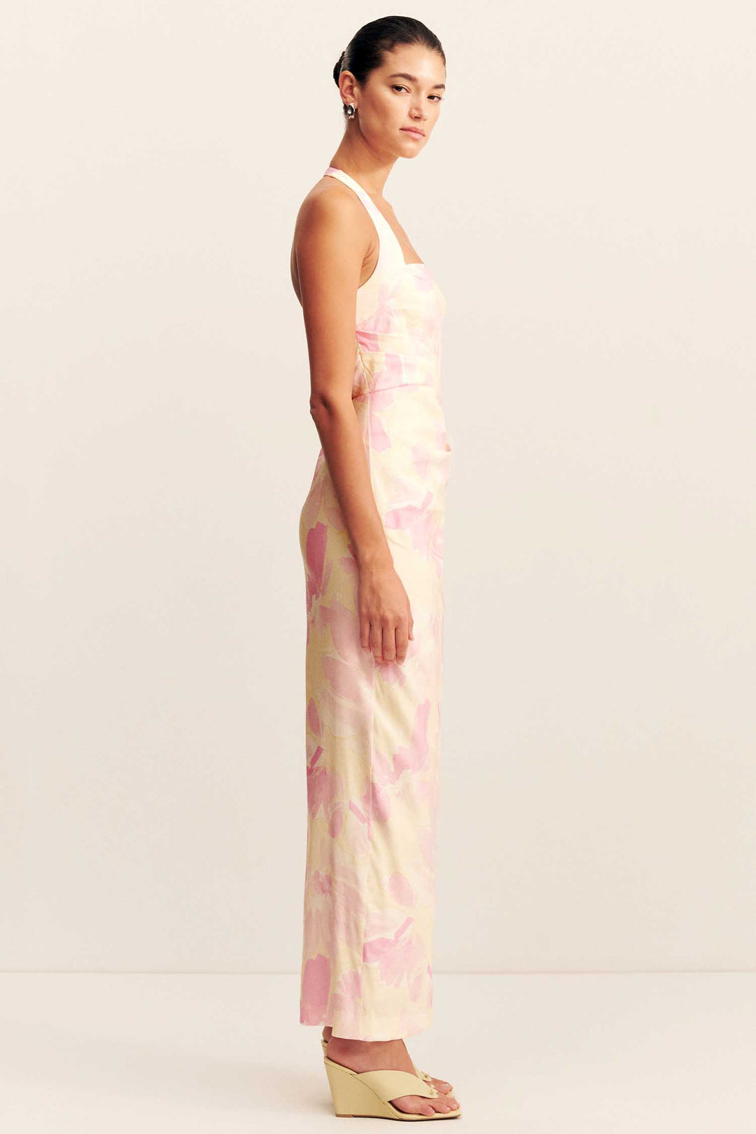 Addison Draped Halter Maxi Dress in Blush Daylily