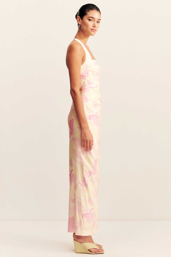 Addison Draped Halter Maxi Dress in Blush Daylily