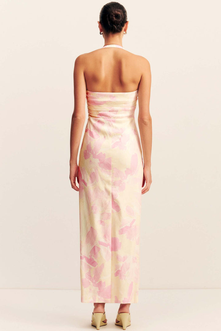 Addison Draped Halter Maxi Dress in Blush Daylily