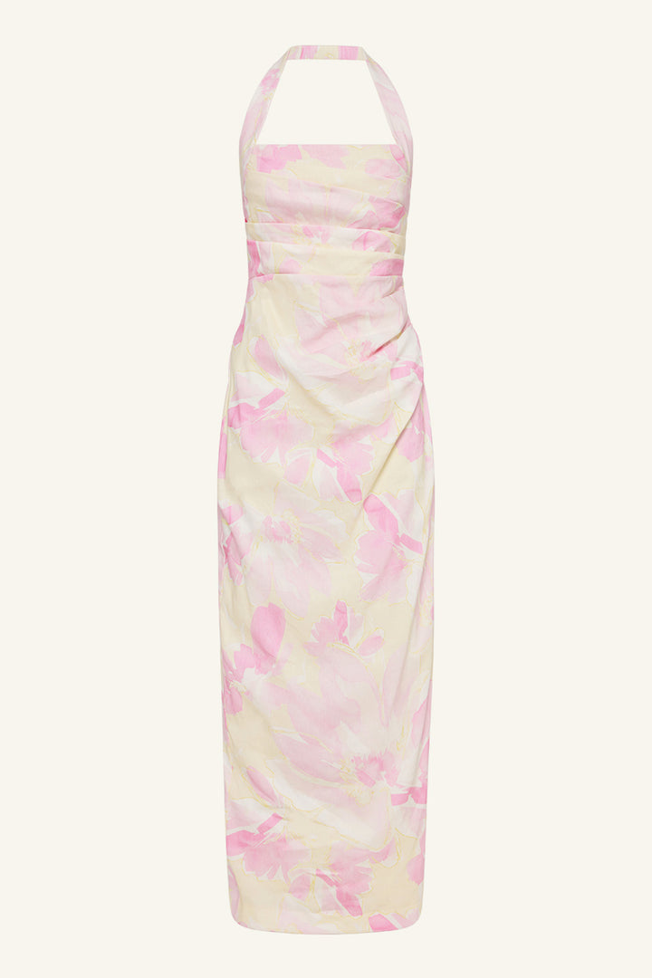 Addison Draped Halter Maxi Dress in Blush Daylily