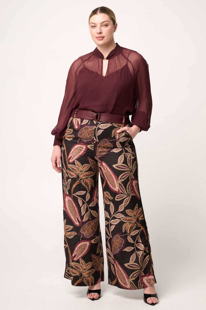 Adele Linen Belted Printed Pant in Dark Tropique