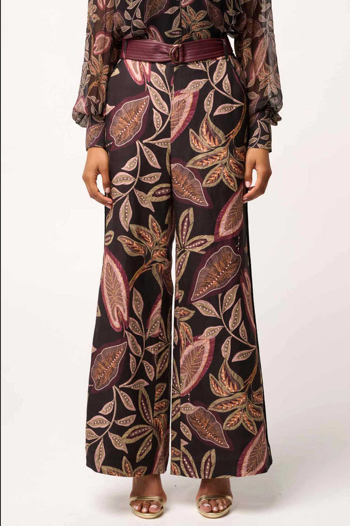Adele Linen Belted Printed Pant in Dark Tropique