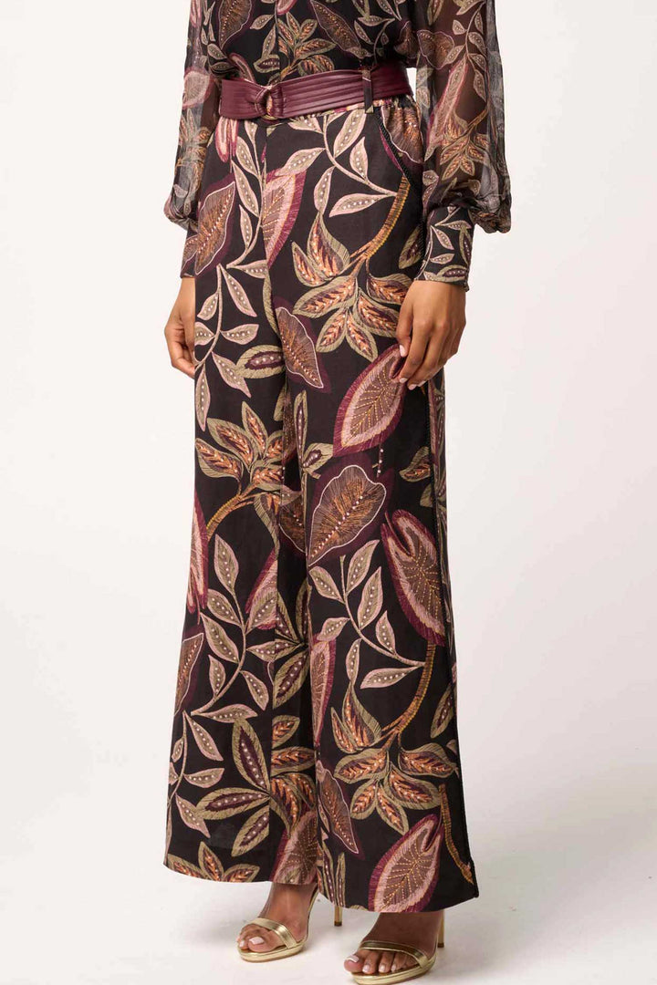 Adele Linen Belted Printed Pant in Dark Tropique