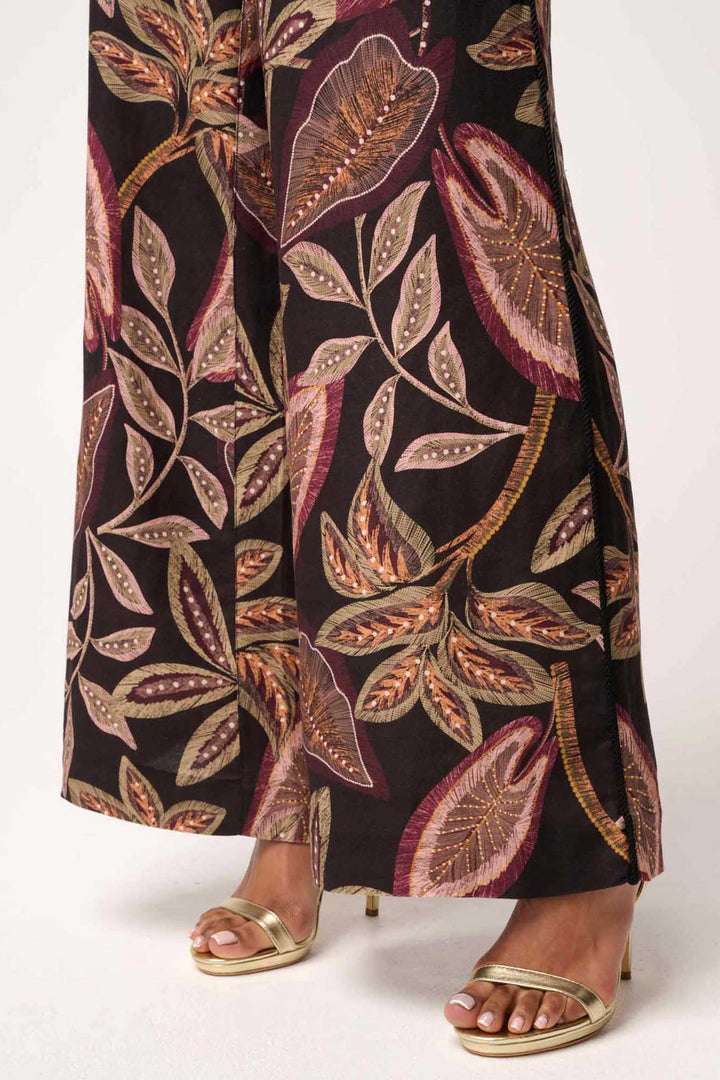 Adele Linen Belted Printed Pant in Dark Tropique