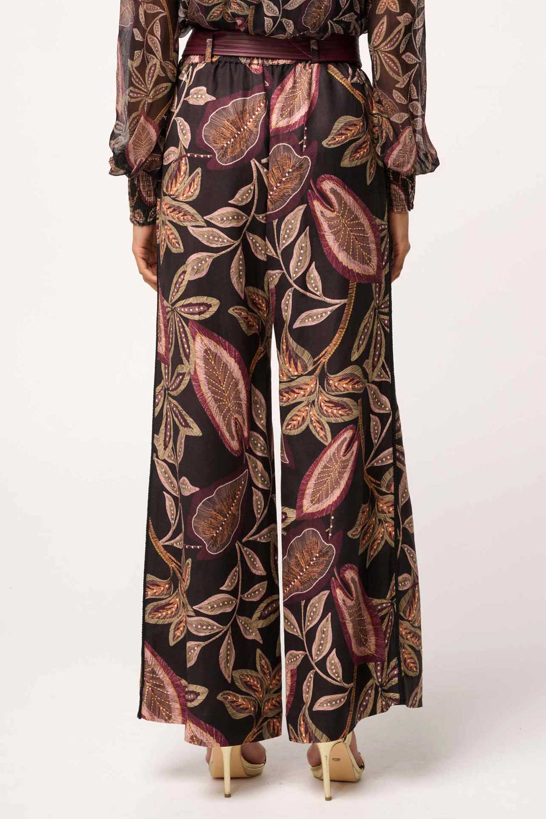 Adele Linen Belted Printed Pant in Dark Tropique
