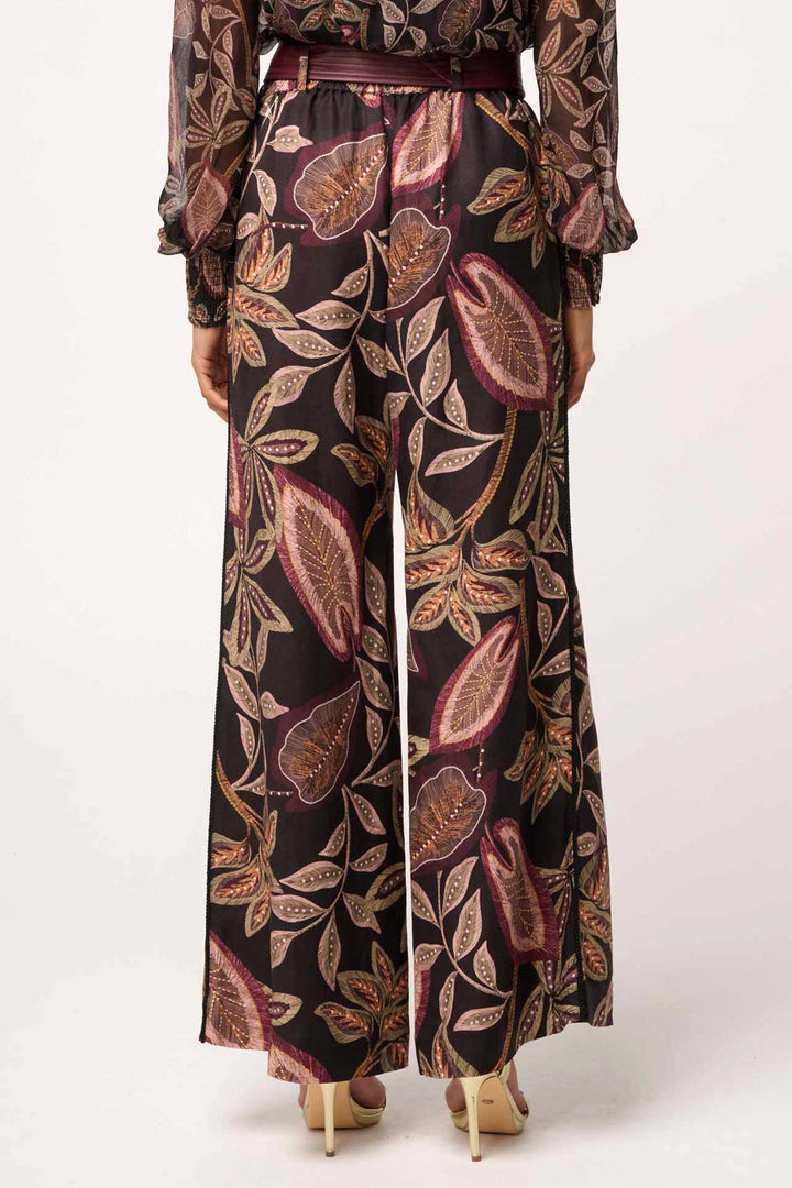 Adele Linen Belted Printed Pant in Dark Tropique