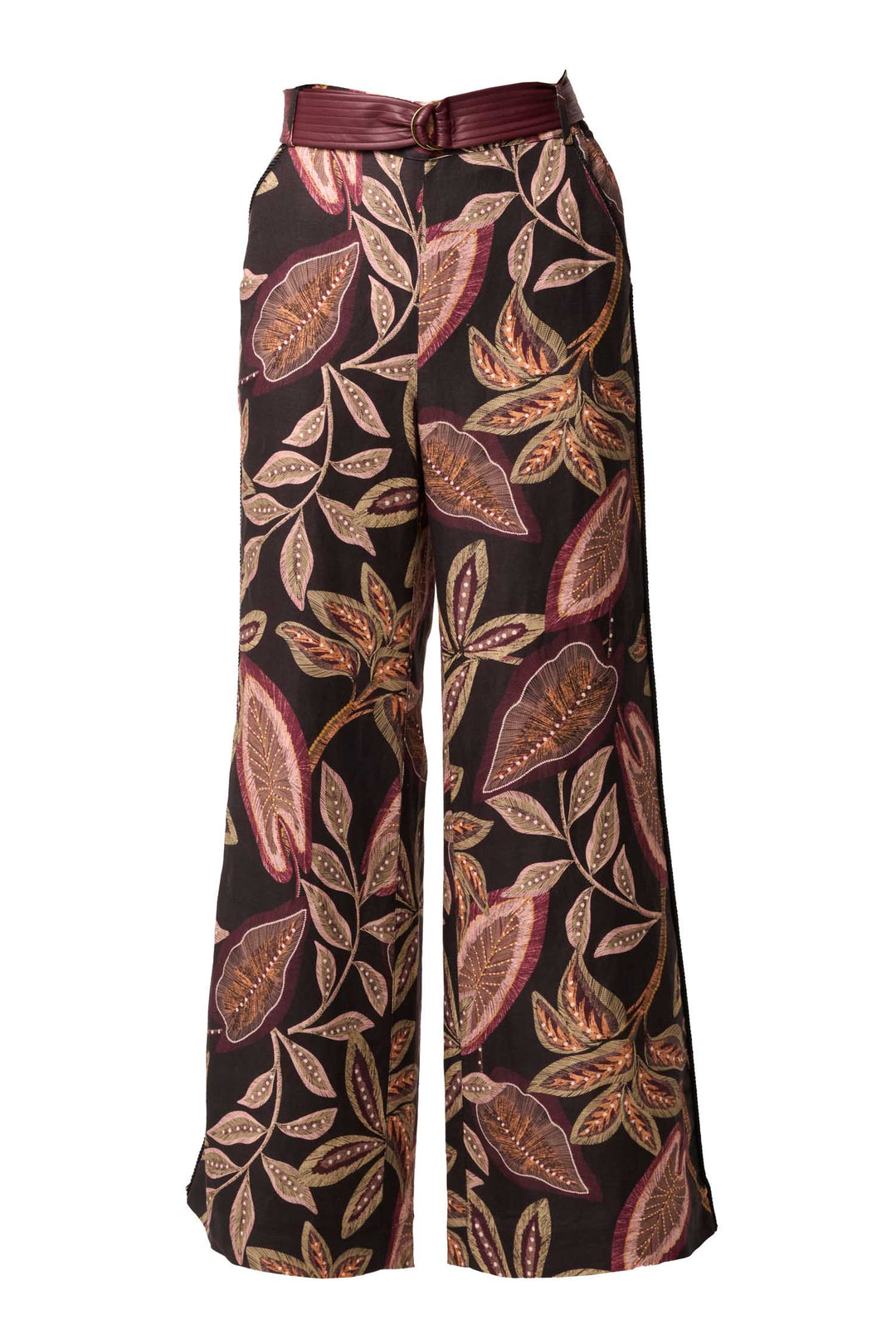 Adele Linen Belted Printed Pant in Dark Tropique