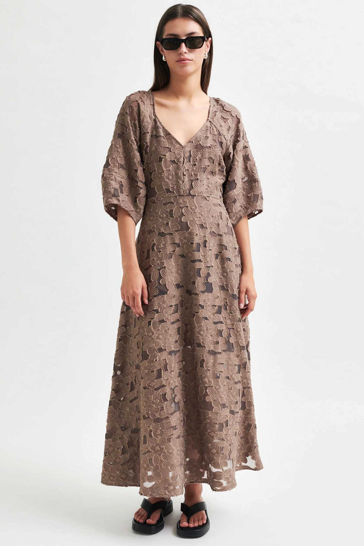 Agatha Fitted Maxi Dress in Fossil