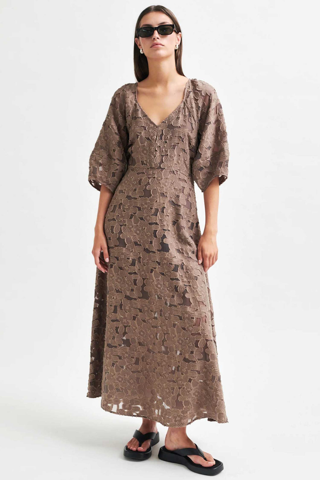 Agatha Fitted Maxi Dress in Fossil