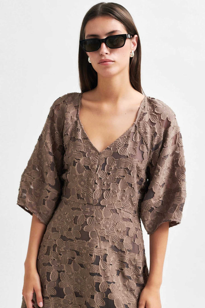 Agatha Fitted Maxi Dress in Fossil