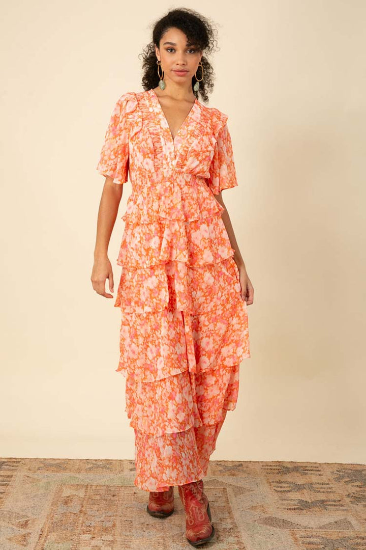 Ainsley Tiered Dress in Orange