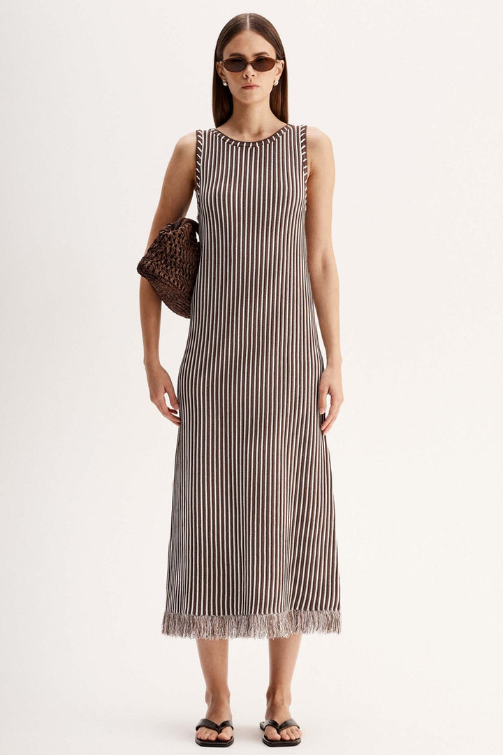 Alessandra Maxi Dress in Chocolate Stripe