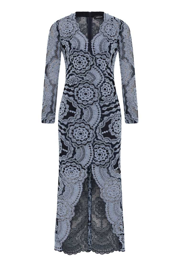 Alexa V-Neck Dress in Light Blue and Navy