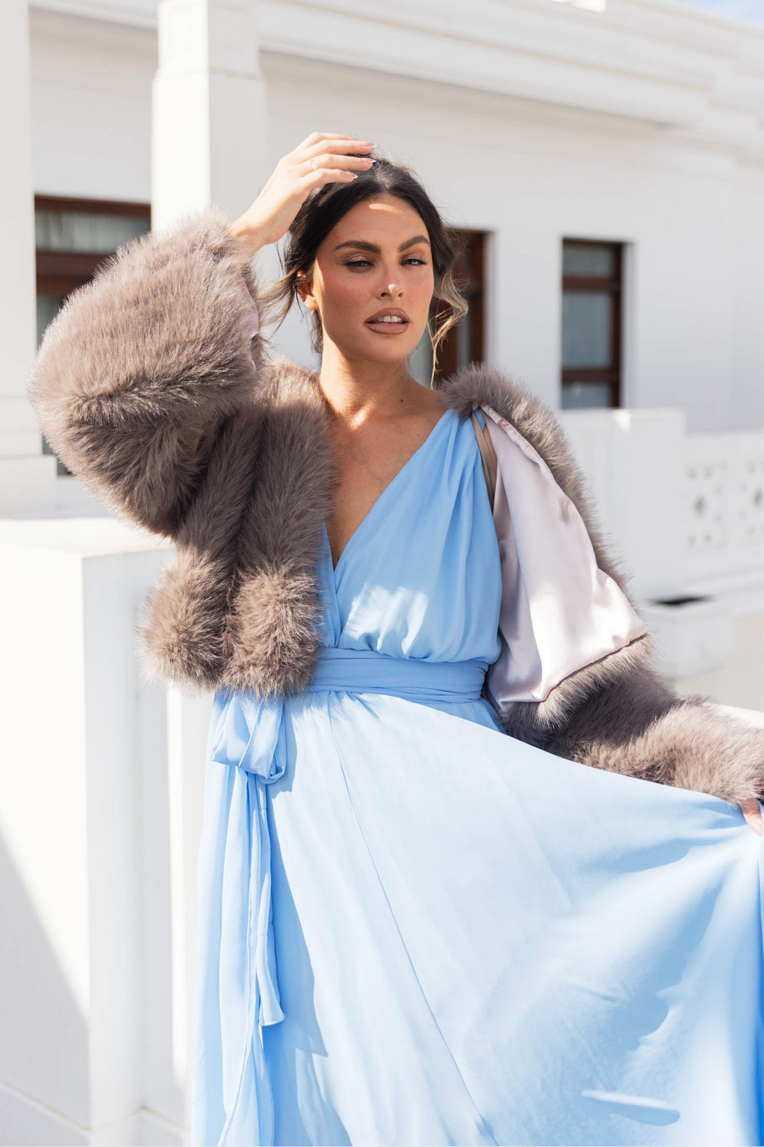 Alida Gown in Sky | Georgette