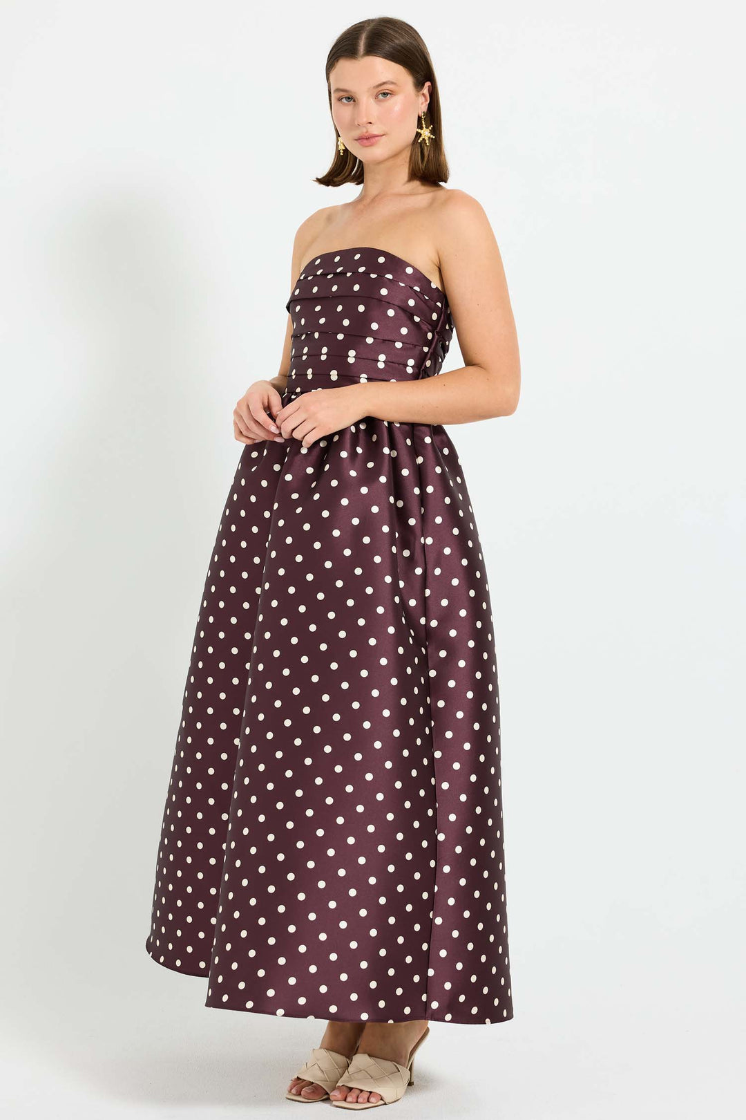 Alistair Strapless Midi Dress in Blackberry Spot