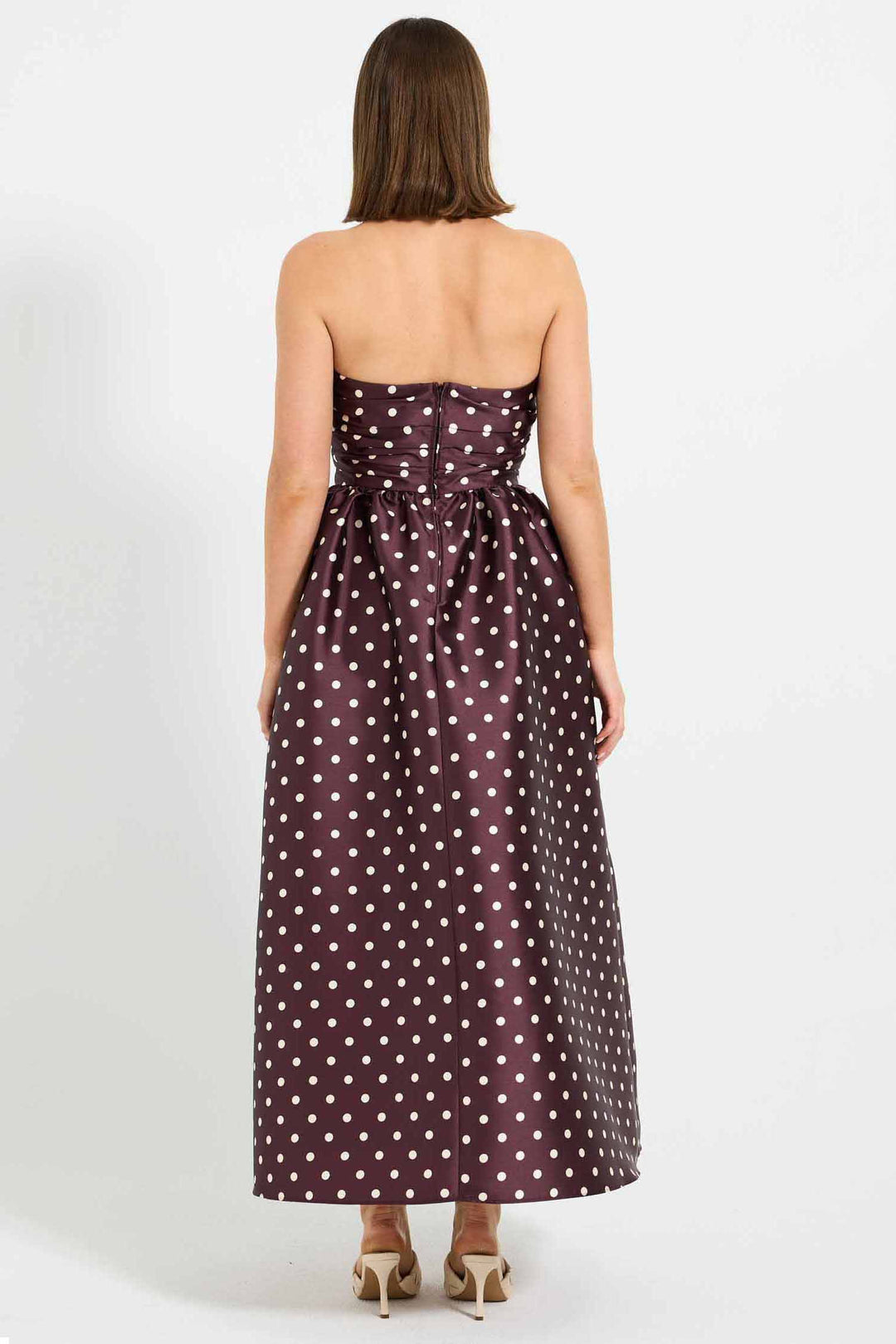 Alistair Strapless Midi Dress in Blackberry Spot