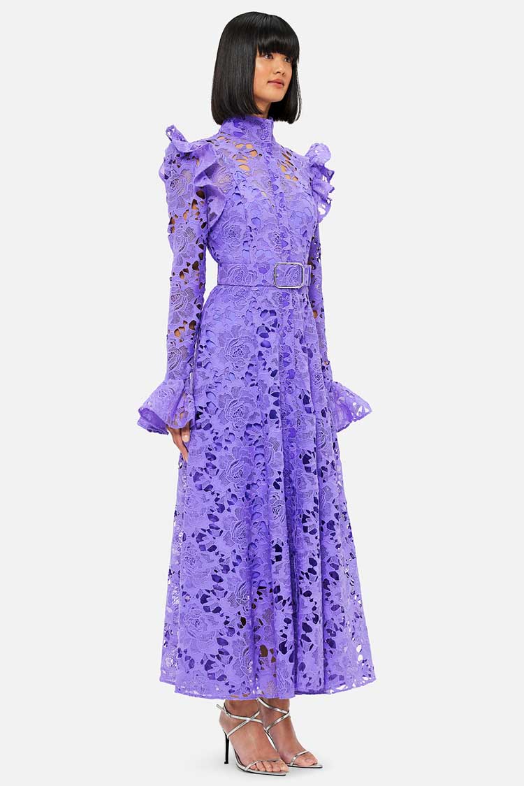 Aliyah Lace Butterfly Sleeve Midi Dress - Lavender