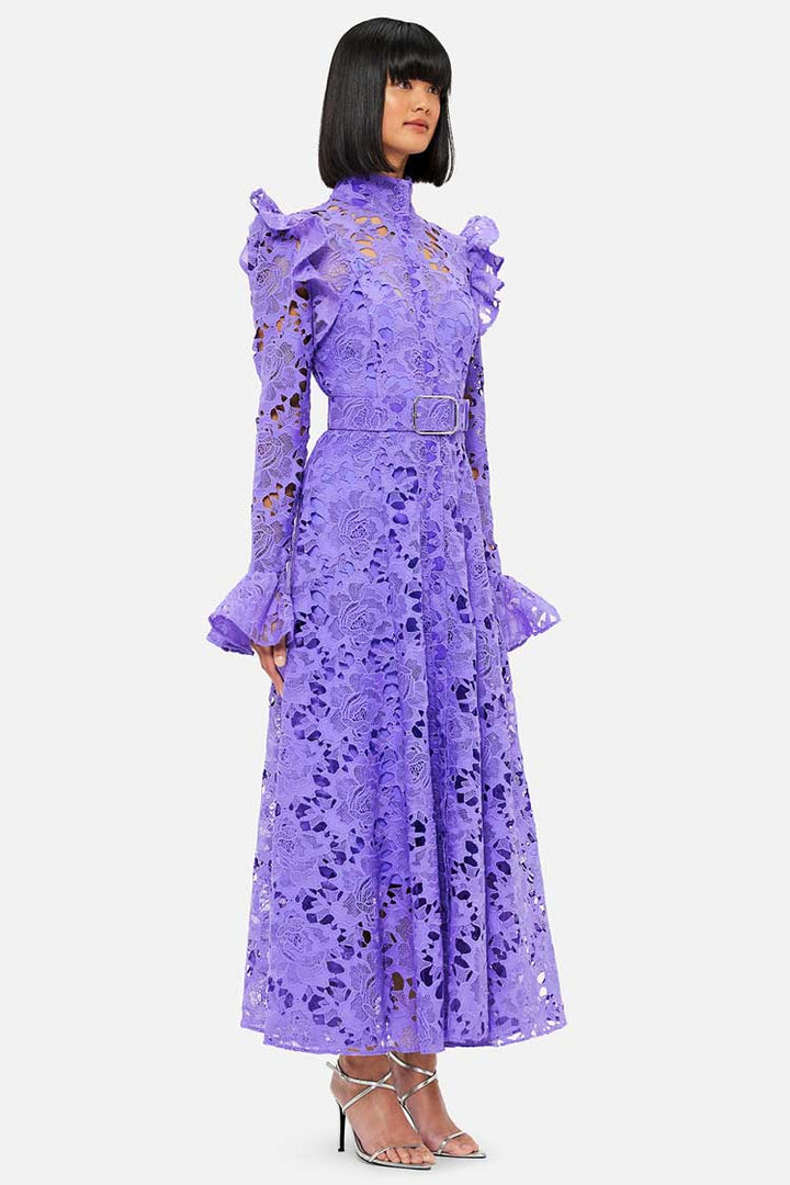 Aliyah Lace Butterfly Sleeve Midi Dress - Lavender