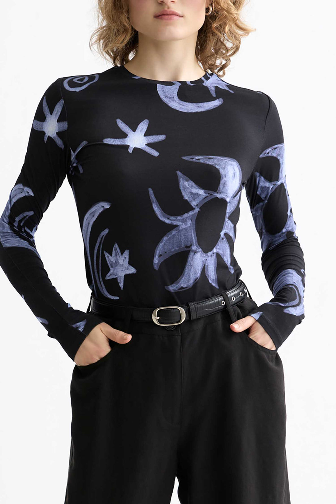 All Over Printed L/S T-Shirt in Cosmic Sky Spaced Carbon