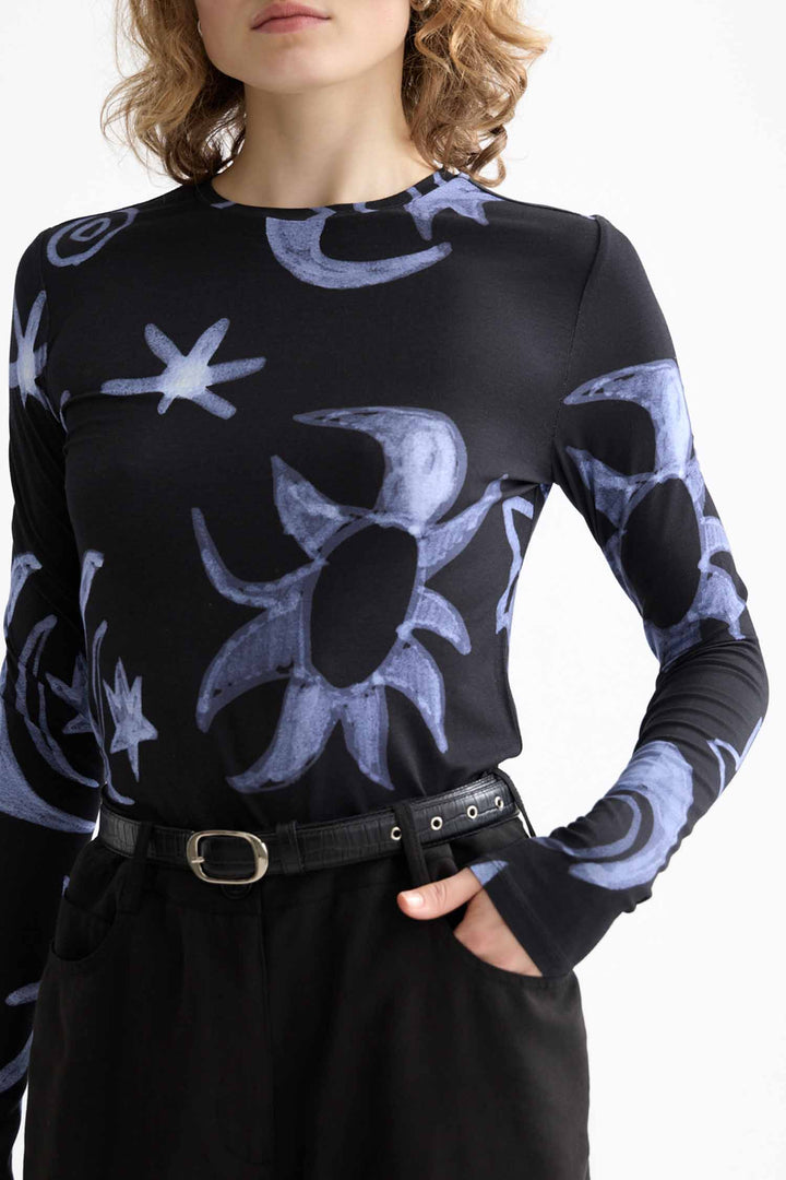 All Over Printed L/S T-Shirt in Cosmic Sky Spaced Carbon