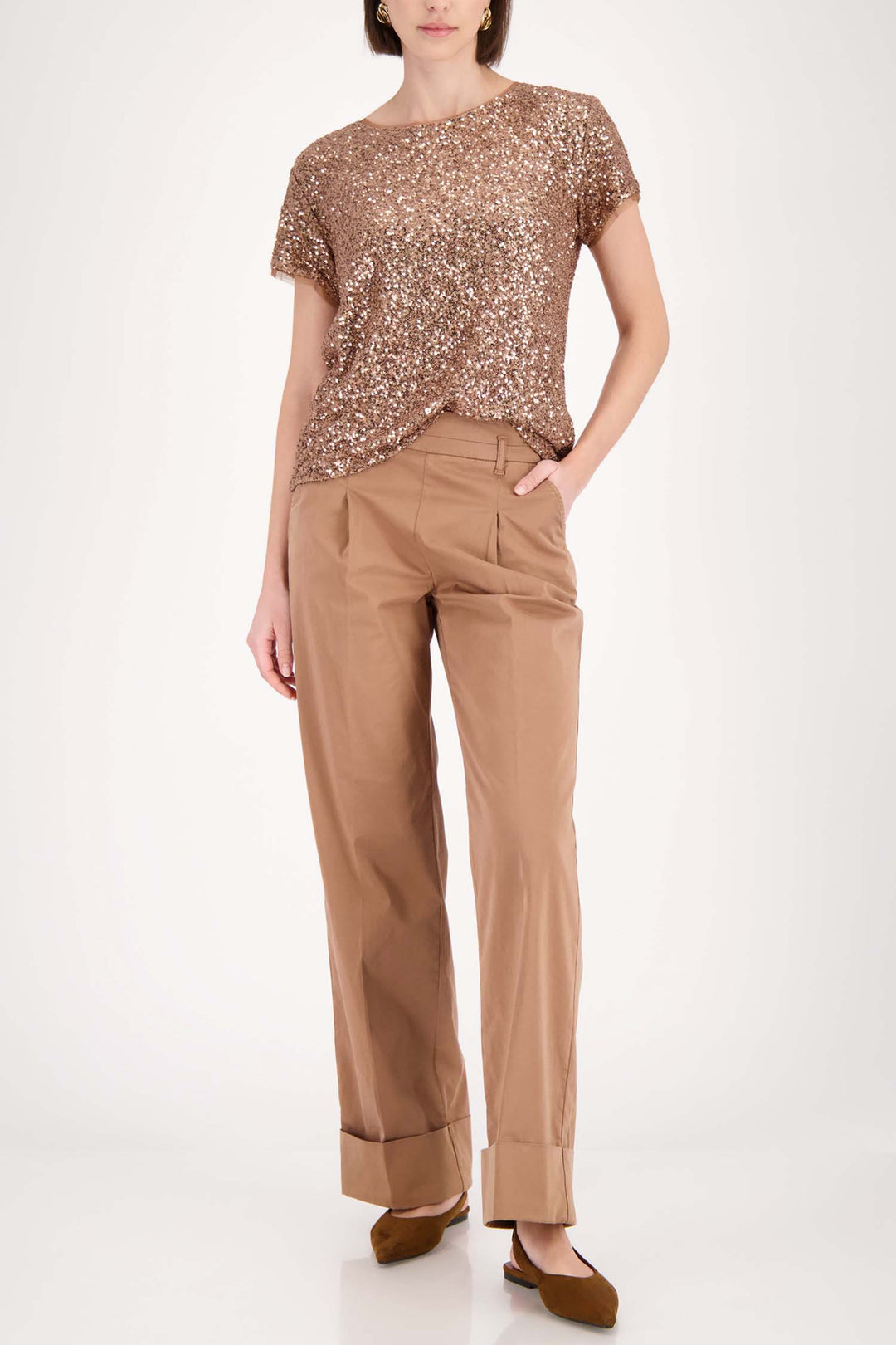 All-Over Sequin T-Shirt in Mocca
