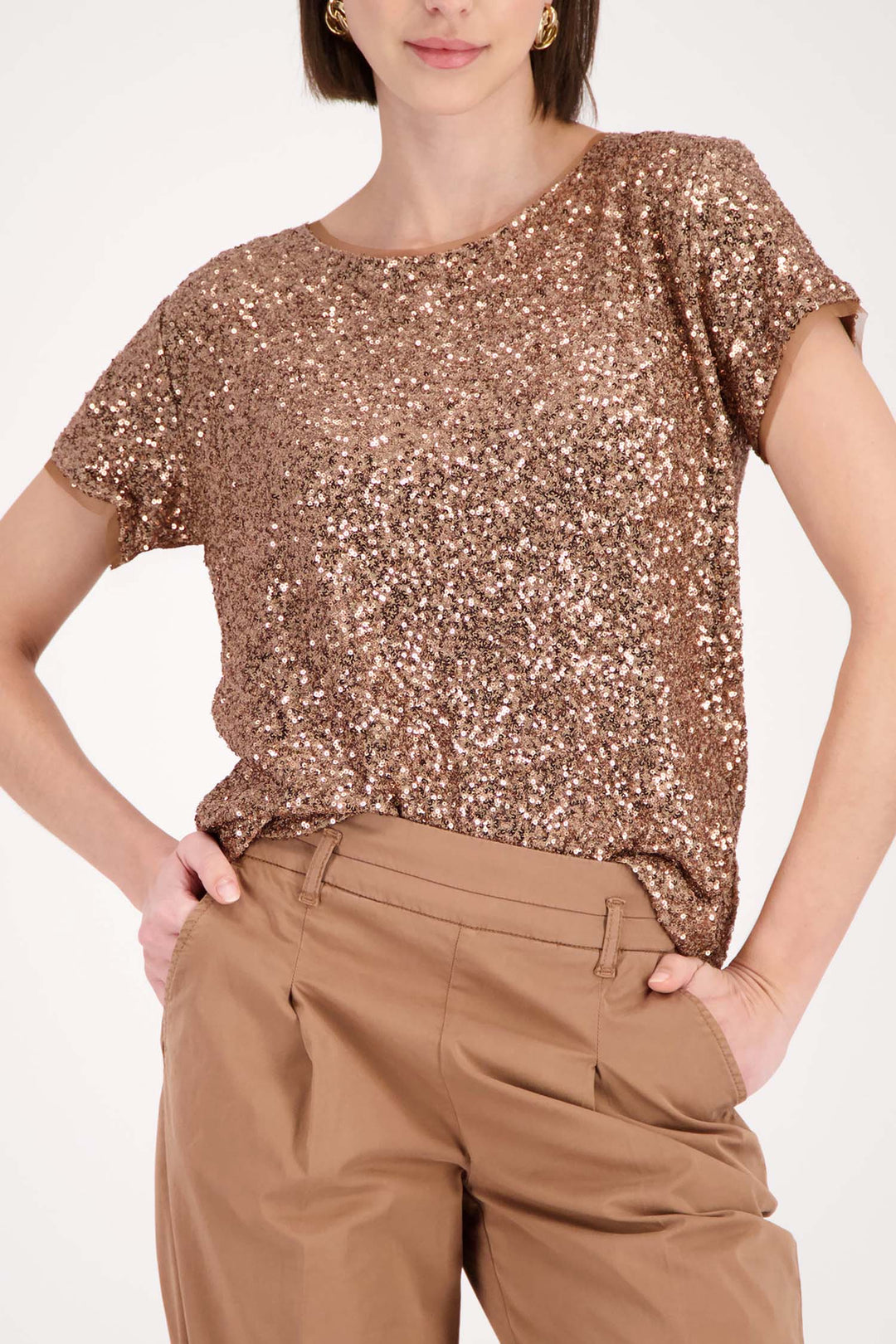 All-Over Sequin T-Shirt in Mocca