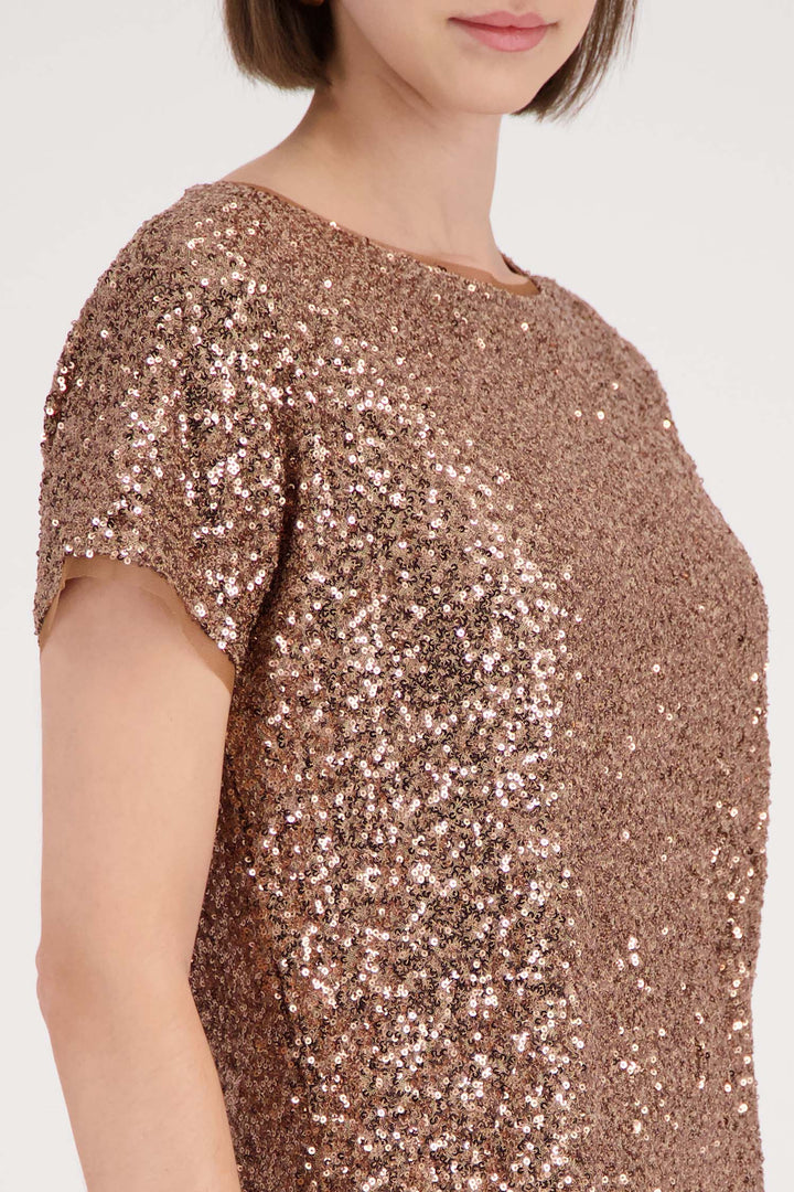 All-Over Sequin T-Shirt in Mocca