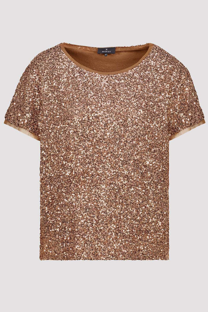 All-Over Sequin T-Shirt in Mocca