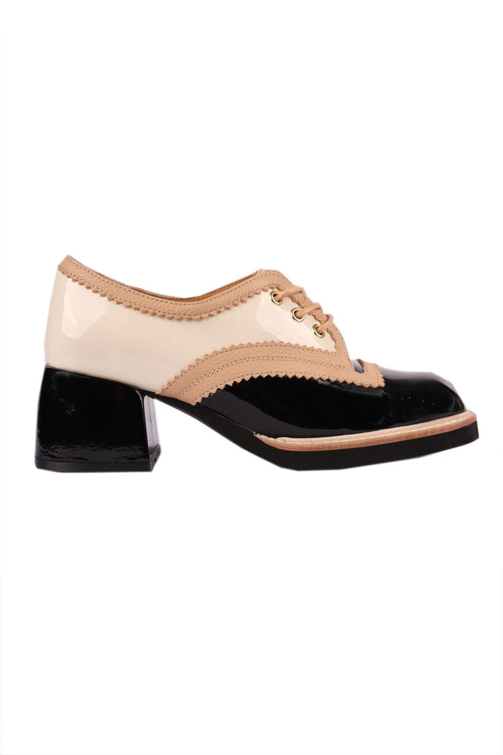 Alvon Patent Leather Oxfords in Black / Ivory
