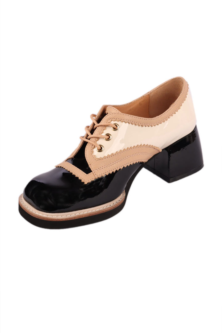 Alvon Patent Leather Oxfords in Black / Ivory