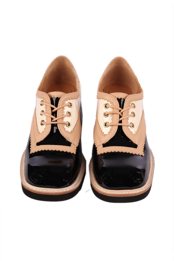Alvon Patent Leather Oxfords in Black / Ivory