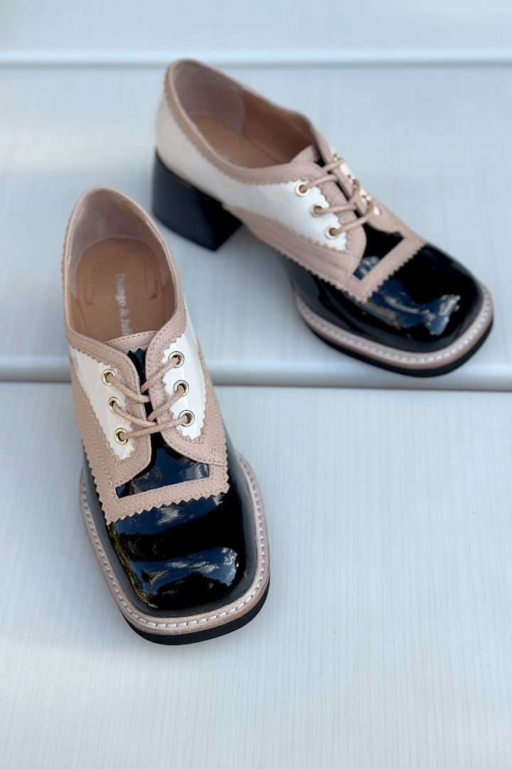 Alvon Patent Leather Oxfords in Black / Ivory