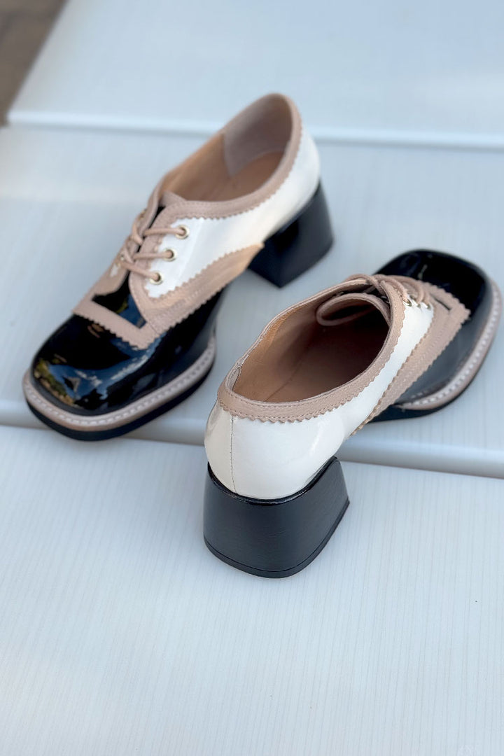 Alvon Patent Leather Oxfords in Black / Ivory