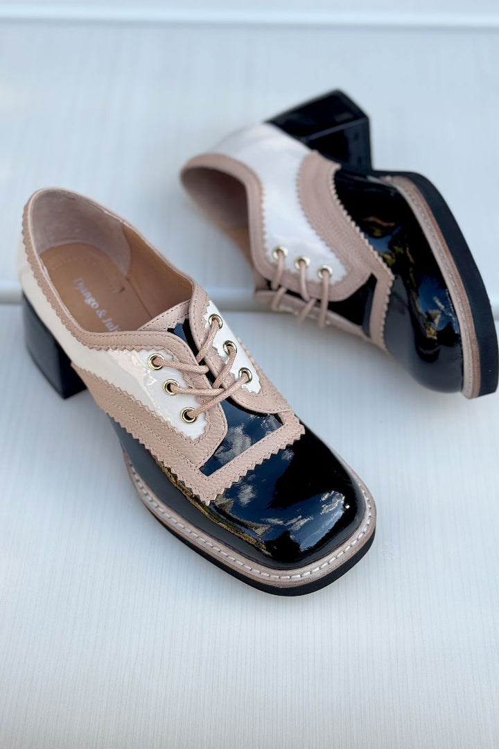 Alvon Patent Leather Oxfords in Black / Ivory
