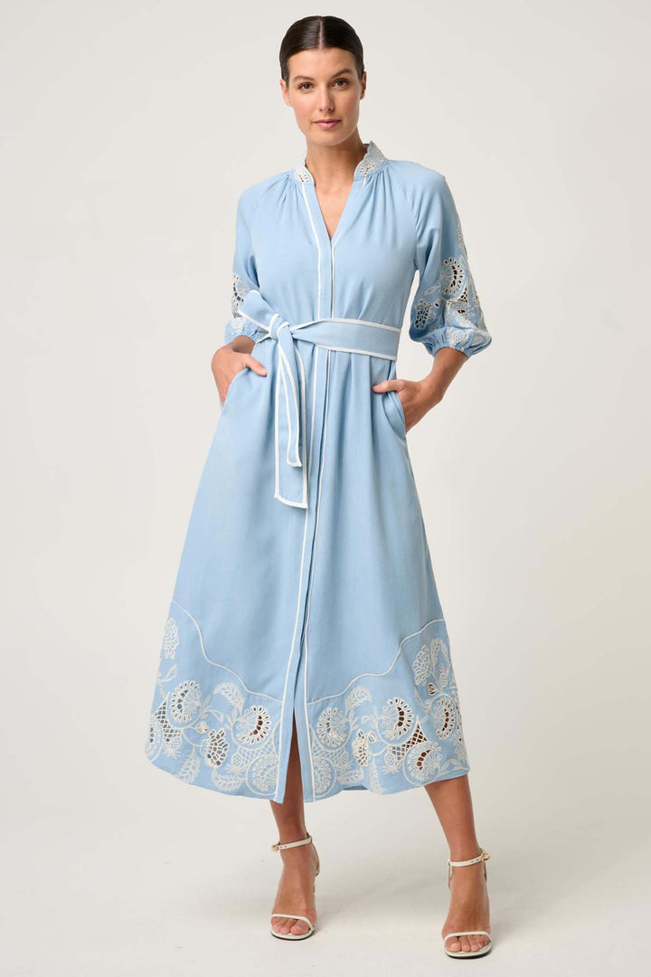Amara Embroidered Maxi Dress in Blue Haze