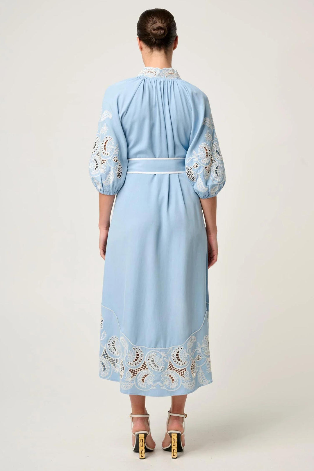 Amara Embroidered Maxi Dress in Blue Haze