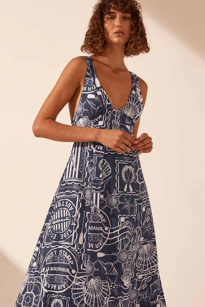 Amelie Plunged Panelled Midi Dress