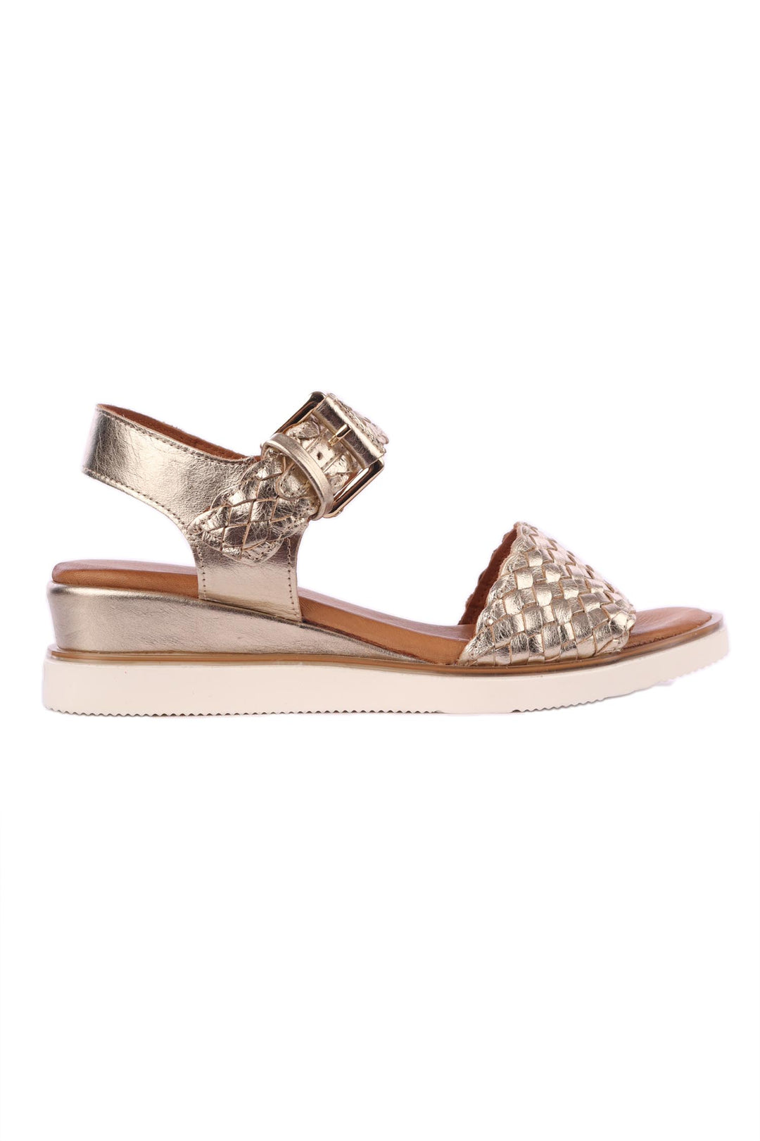 Amine Criss-cross Leather Wedge in Gold
