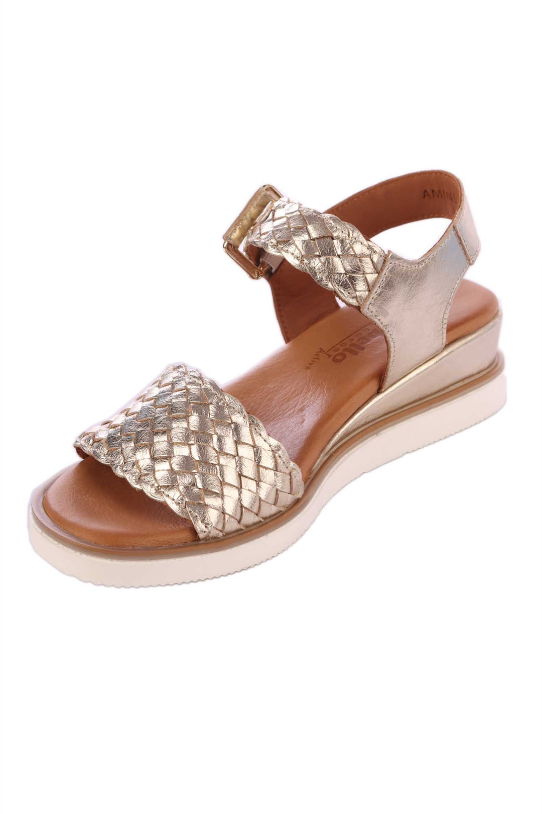 Amine Criss-cross Leather Wedge in Gold