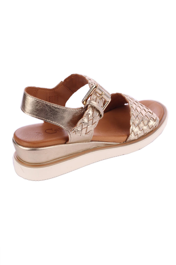 Amine Criss-cross Leather Wedge in Gold