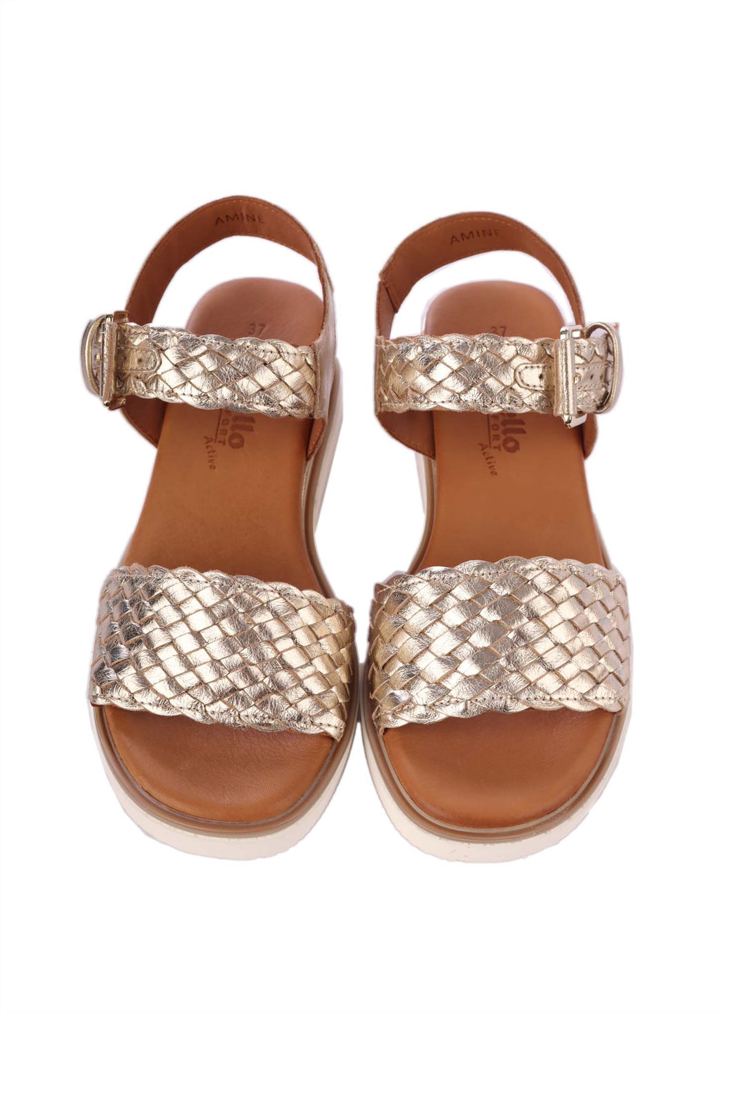 Amine Criss-cross Leather Wedge in Gold