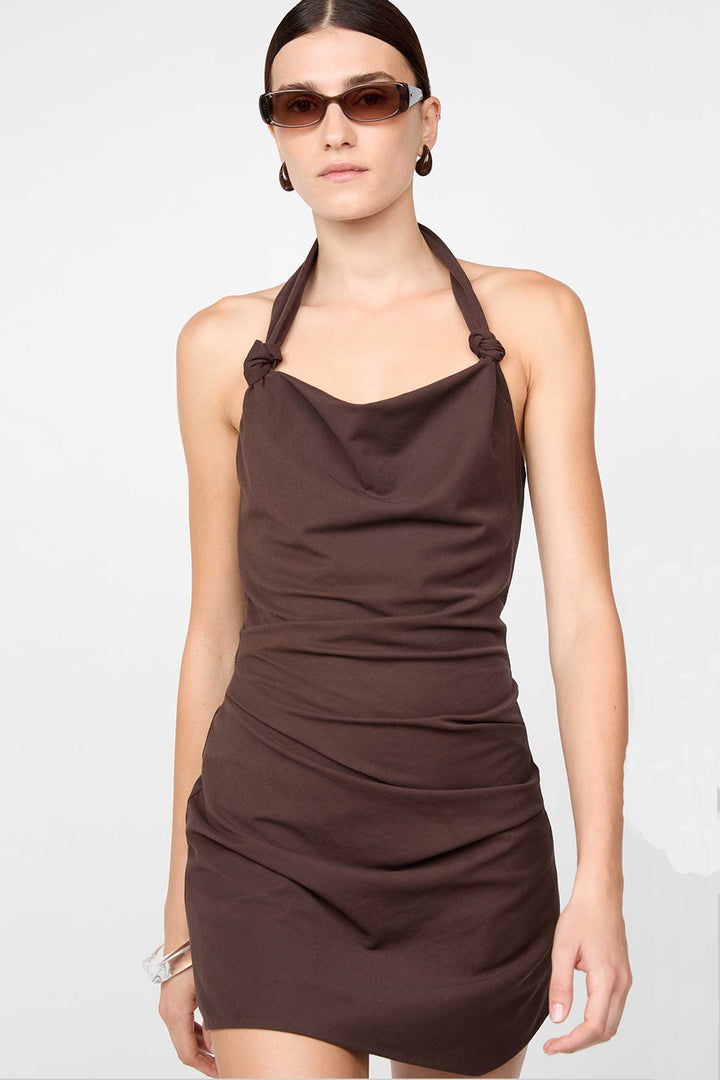 Annetta Halter Mini Dress in Dark Chocolate