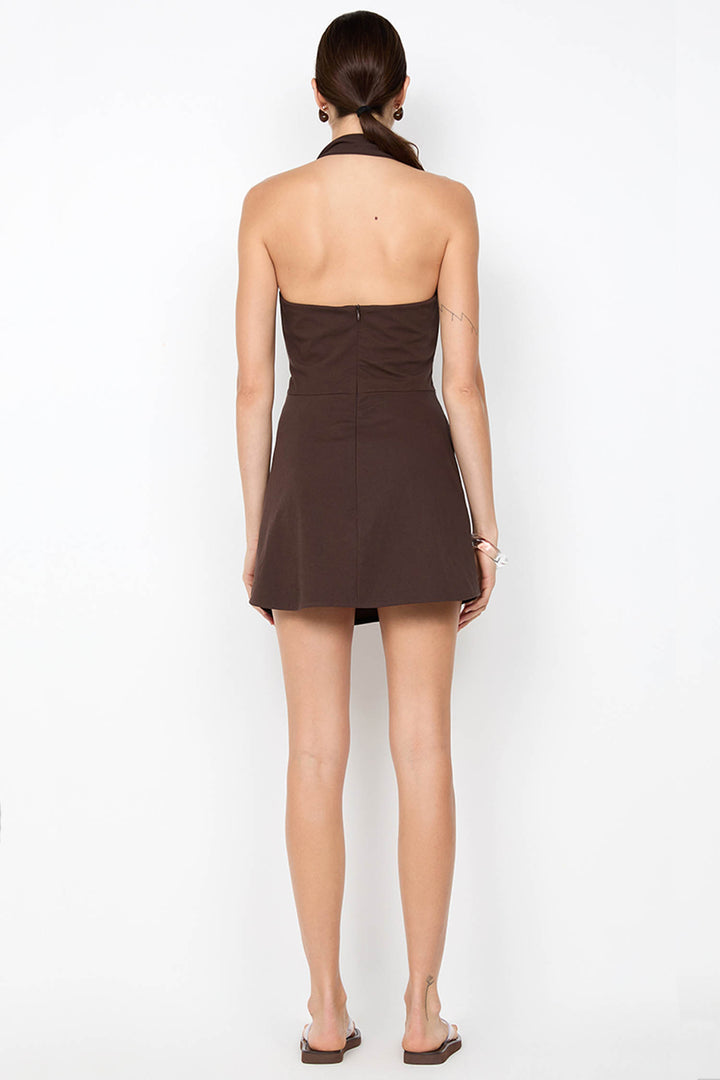 Annetta Halter Mini Dress in Dark Chocolate