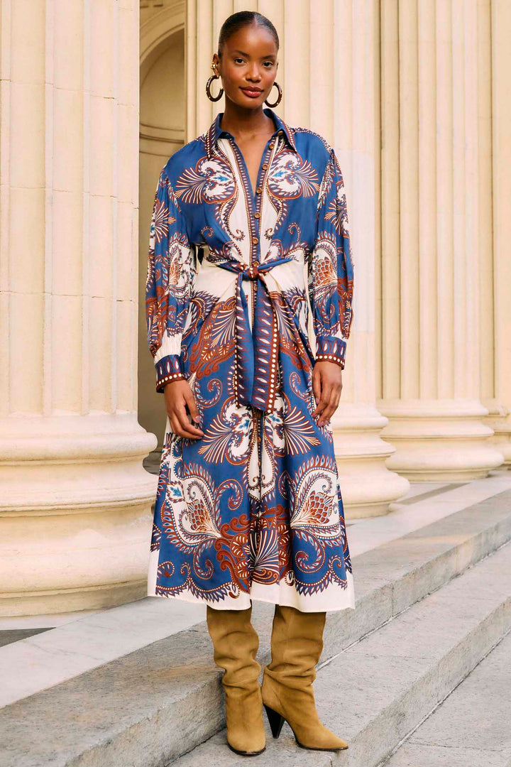 Arabesque Scarf Blue Midi Dress