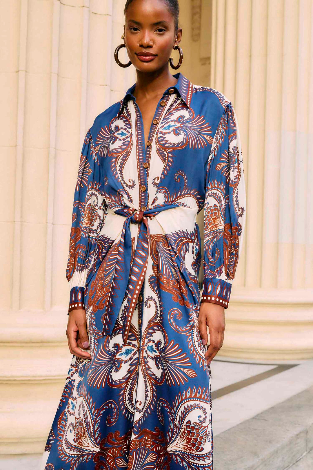 Arabesque Scarf Blue Midi Dress